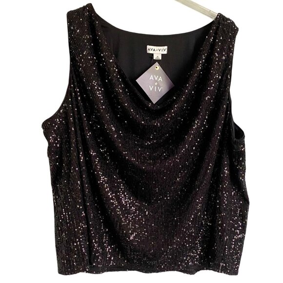 Ava & Viv Women's Sequin Tank Top 4X Black Shimmer Sleeveless Plus Size NEW NWT - Picture 1 of 10